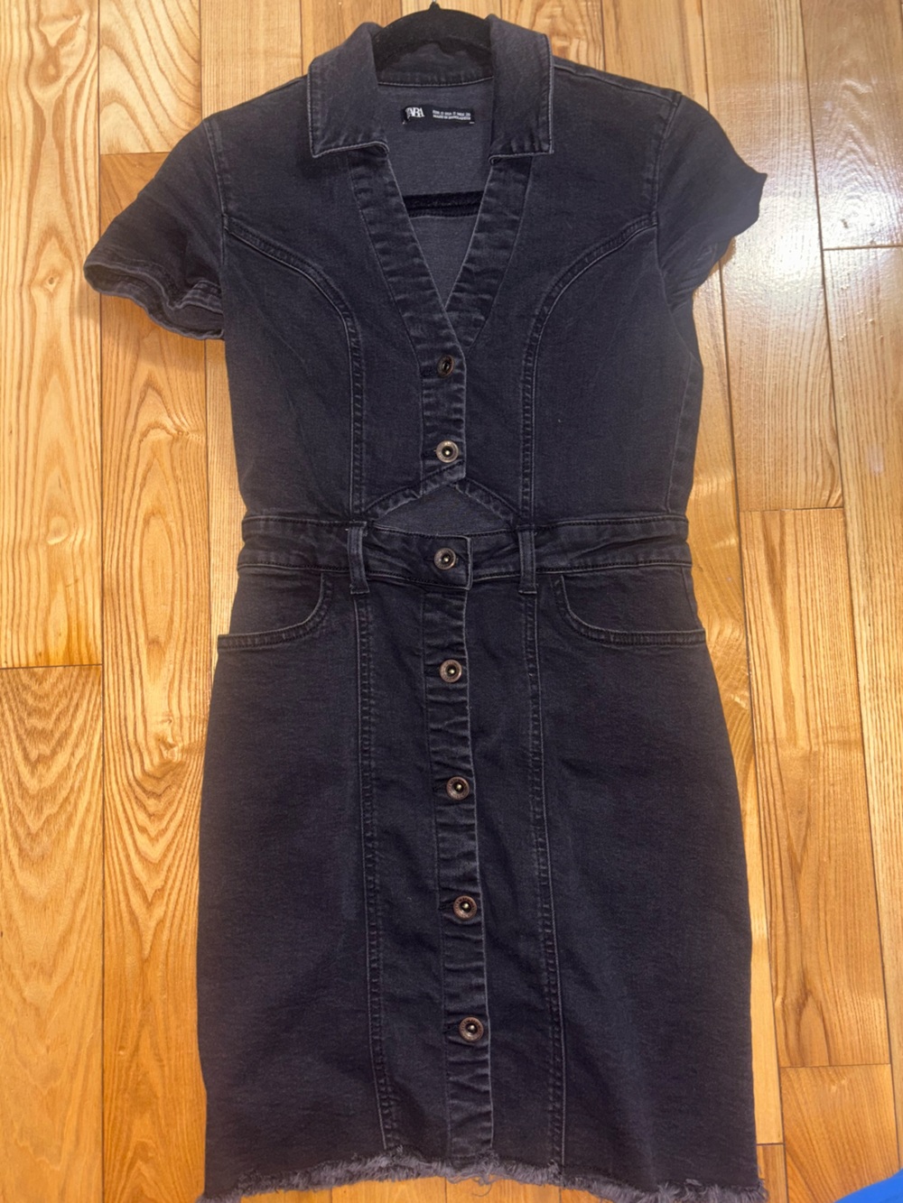 Black Button-Front Denim Dress with Cutout